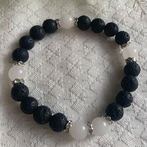 Lava Stone & White Agate Diffuser Stack Bracelet